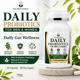 Nutriveska Daily Probiotics for Men & Women supporting digestive balance, immune support, and daily gut health with probiotics, prebiotics, digestive enzymes, zinc, and vitamin D3