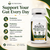 Nutriveska Daily Probiotics for Men & Women with probiotics, prebiotics, digestive enzymes, zinc, and vitamin D3 for daily gut and digestive support