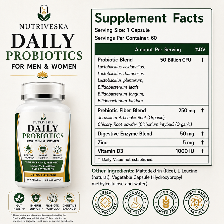 Supplement Facts for Nutriveska Daily Probiotics for Men & Women