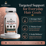 Nutriveska Women’s Hair Growth Support for stronger hair, thicker-looking hair, and scalp support with biotin, MSM, saw palmetto, and ashwagandha