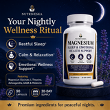 Nutriveska Magnesium Sleep & Emotional Health Support with magnesium glycinate, L-theanine, ashwagandha extract, GABA, and melatonin